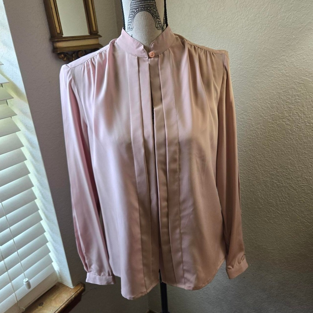 Vintage 80s Secretary Jeremiah S California Blush Satin Blouse